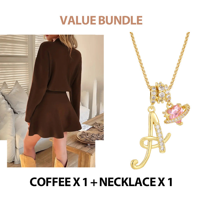 Damen-Minikleid aus Strick mit Stehkragen und A-Linien-Schnitt