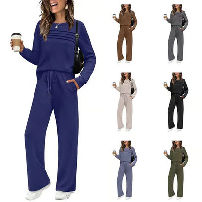 🌸 Damen Rundhals-Ausschnitt Top & Bundhosen-Set