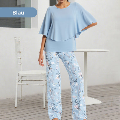 💃✨Damen-Zweiteiler: Bedruckte Hose & Oberteil mit Rundhalsausschnitt