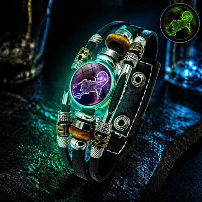 🎉 Sonderangebot 2026 – Über 21.300 Stück verkauft!🔥 Im Dunkeln leuchtendes Lederarmband mit Sternzeichen