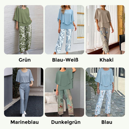 💃✨Damen-Zweiteiler: Bedruckte Hose & Oberteil mit Rundhalsausschnitt