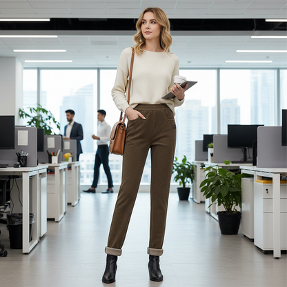 👖 Hoch taillierte, warme Damenhose mit Kunstfell-Futter