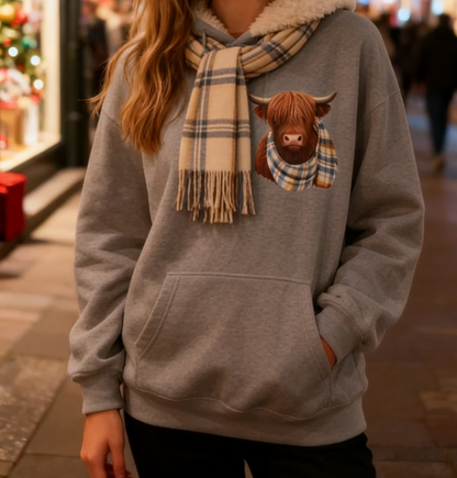 🎄🎅 WEIHNACHTSANGEBOT - 61% RABATT!! 🎁🦬Niedlicher Kapuzenpullover mit Fleece-Futter und Hochlandrindmotiv🎁