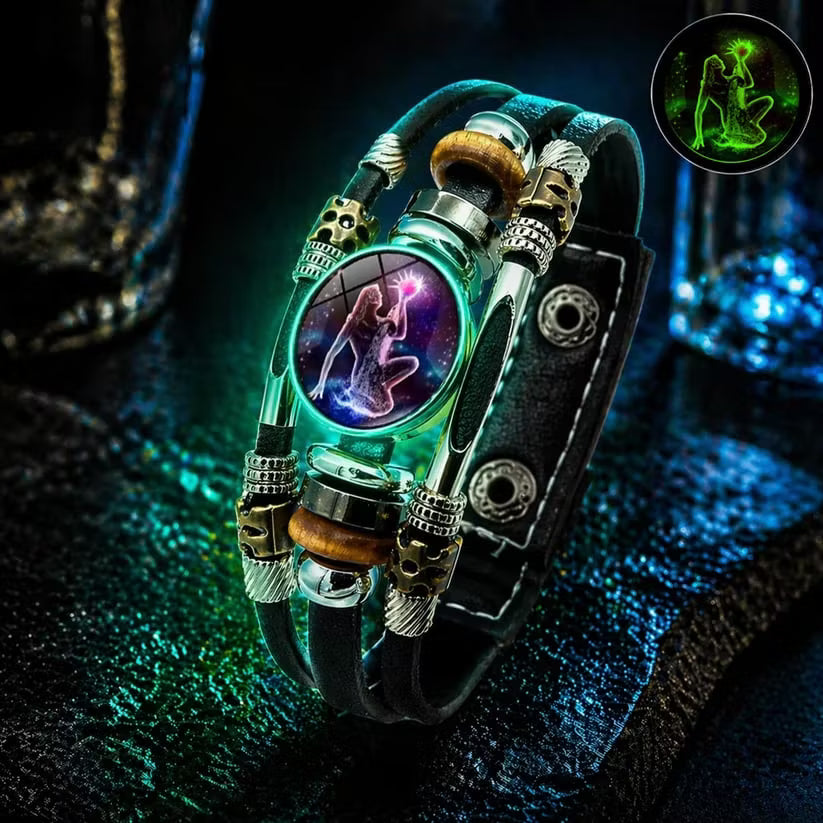🎉 Sonderangebot 2026 – Über 21.300 Stück verkauft!🔥 Im Dunkeln leuchtendes Lederarmband mit Sternzeichen