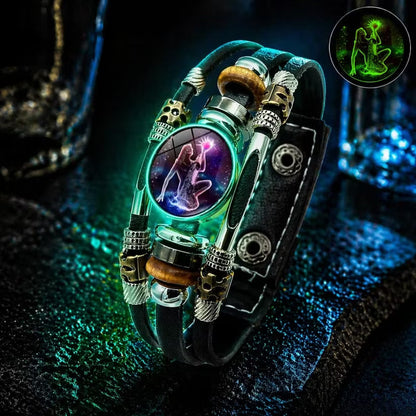🎉 Sonderangebot 2026 – Über 21.300 Stück verkauft!🔥 Im Dunkeln leuchtendes Lederarmband mit Sternzeichen