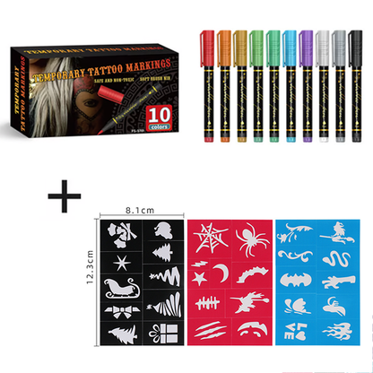 🎨50% OFF NOW! Temporary Tattoo Markers for Skin – Long-Lasting Waterproof Body Art Tattoo Pens, DIY Temporary Tattoo Kit for Parties, Festivals, Halloween & Cosplay