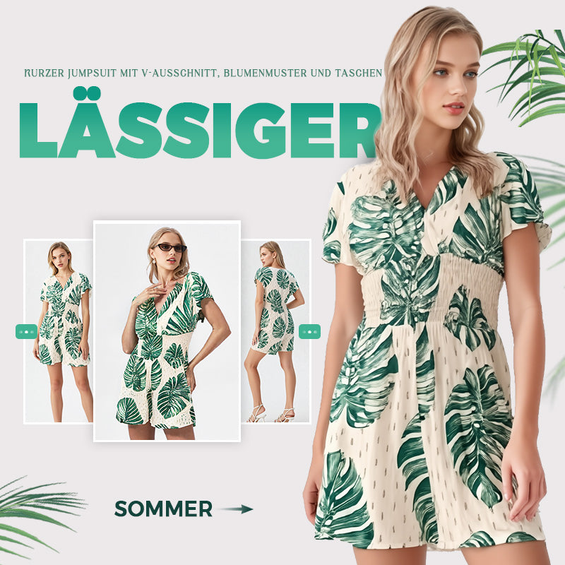 Overall mit elastischer Taille und botanischem Print für Damen