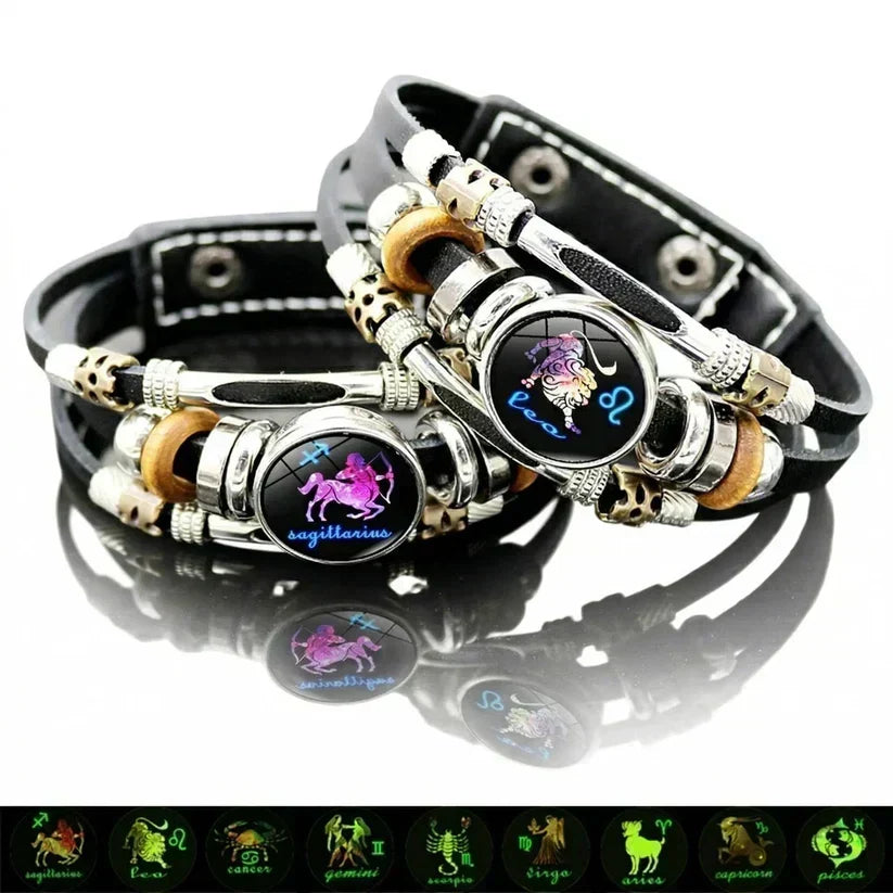 🎉 Sonderangebot 2026 – Über 21.300 Stück verkauft!🔥 Im Dunkeln leuchtendes Lederarmband mit Sternzeichen