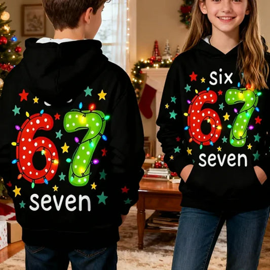 ⌛ Nur noch 3 Tage – 60 % auf alles! ⏰Kinder Weihnachts-Kapuzenpullover mit „67“ Grafik-Print