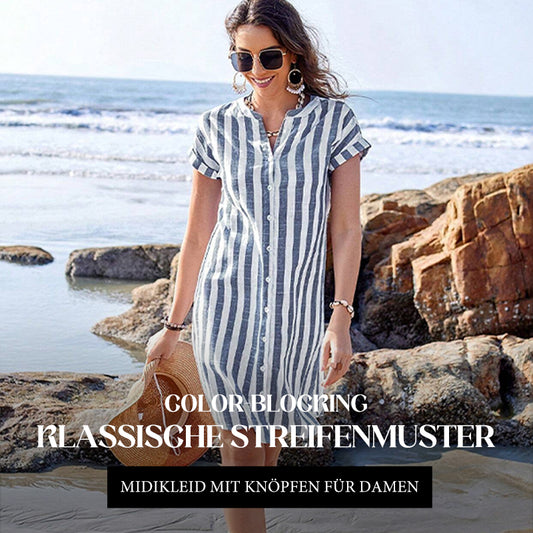 🌸Gestreiftes Button-Down-Hemdkleid für Damen