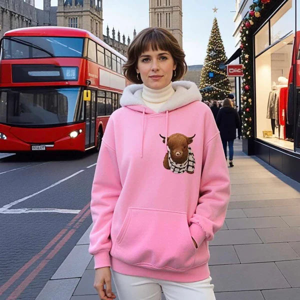 🎄🎅 WEIHNACHTSANGEBOT - 61% RABATT!! 🎁🦬Niedlicher Kapuzenpullover mit Fleece-Futter und Hochlandrindmotiv🎁