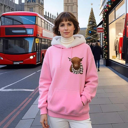 🎄🎅 WEIHNACHTSANGEBOT - 61% RABATT!! 🎁🦬Niedlicher Kapuzenpullover mit Fleece-Futter und Hochlandrindmotiv🎁