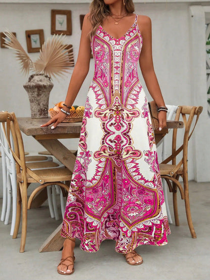 ⌛🔥Limited Edition 2026🎁 Retro-Print V-Ausschnitt Trägerloses Maxikleid für Damen🔥Kauf 2 Artikel versandkostenfrei