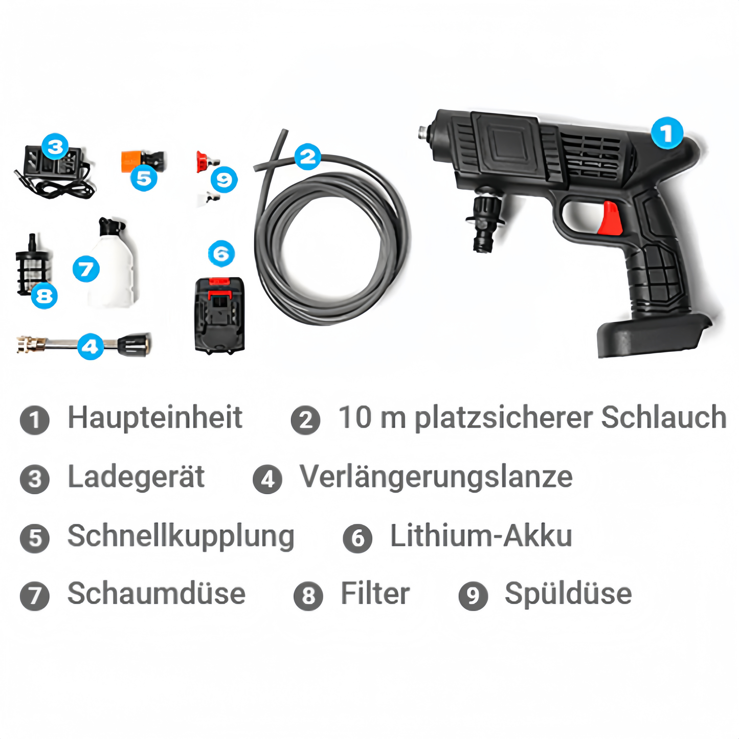 🚗 💦 Akku Hochdruckreiniger 30bar – 2X3000mAh, 180° Verstellbare Düse & 5m Schlauch für Auto, Terrasse und Bewässerung 🔋