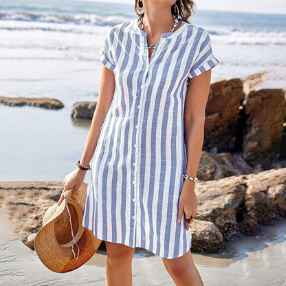 🌸Gestreiftes Button-Down-Hemdkleid für Damen