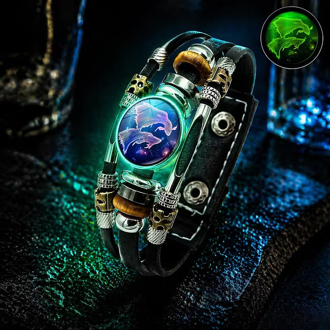 🎉 Sonderangebot 2026 – Über 21.300 Stück verkauft!🔥 Im Dunkeln leuchtendes Lederarmband mit Sternzeichen