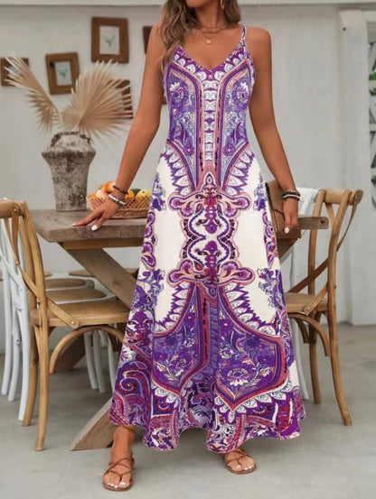 ⌛🔥Limited Edition 2026🎁 Retro-Print V-Ausschnitt Trägerloses Maxikleid für Damen🔥Kauf 2 Artikel versandkostenfrei