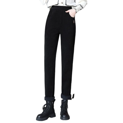 👖 Hoch taillierte, warme Damenhose mit Kunstfell-Futter