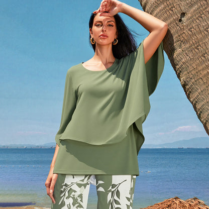 💃✨Damen-Zweiteiler: Bedruckte Hose & Oberteil mit Rundhalsausschnitt