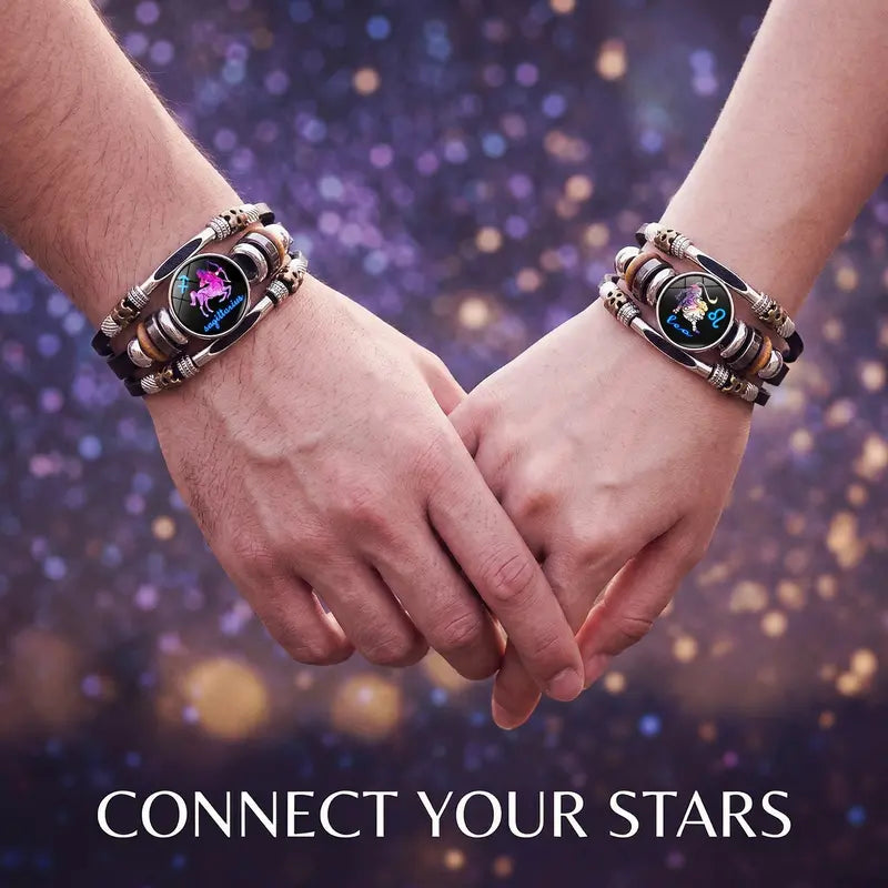 🎉 Sonderangebot 2026 – Über 21.300 Stück verkauft!🔥 Im Dunkeln leuchtendes Lederarmband mit Sternzeichen