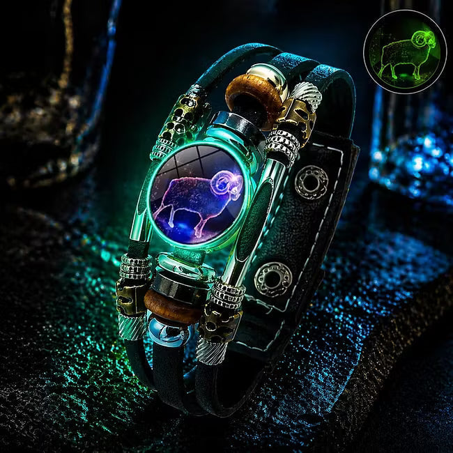 🎉 Sonderangebot 2026 – Über 21.300 Stück verkauft!🔥 Im Dunkeln leuchtendes Lederarmband mit Sternzeichen