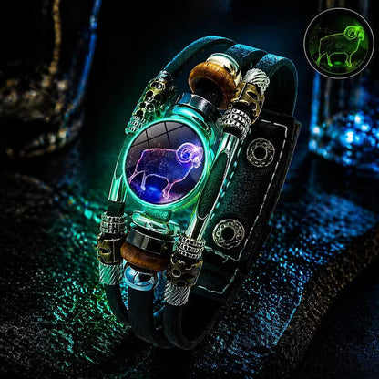 🎉 Sonderangebot 2026 – Über 21.300 Stück verkauft!🔥 Im Dunkeln leuchtendes Lederarmband mit Sternzeichen