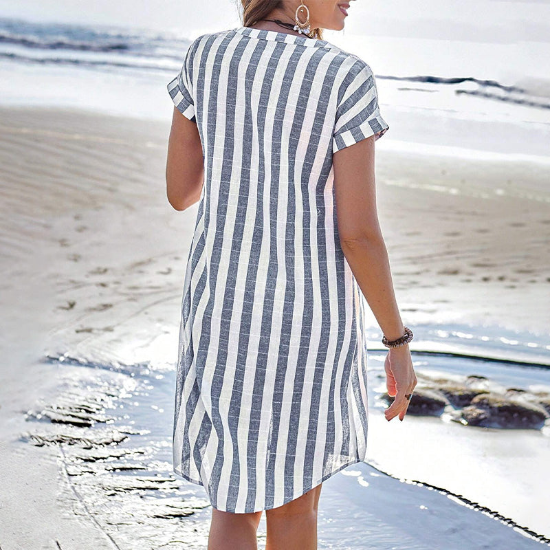 🌸Gestreiftes Button-Down-Hemdkleid für Damen