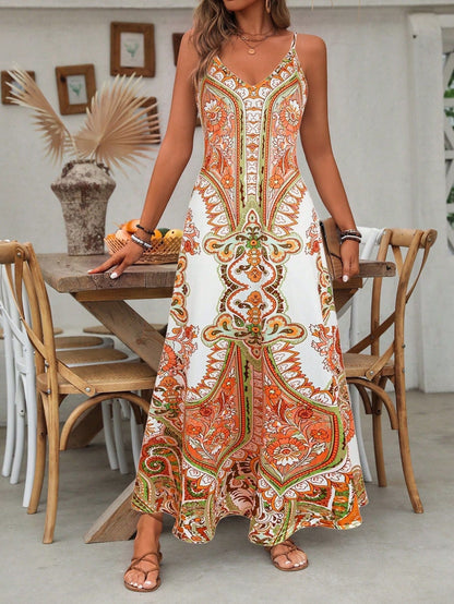 ⌛🔥Limited Edition 2026🎁 Retro-Print V-Ausschnitt Trägerloses Maxikleid für Damen🔥Kauf 2 Artikel versandkostenfrei