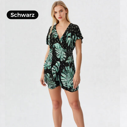 Overall mit elastischer Taille und botanischem Print für Damen