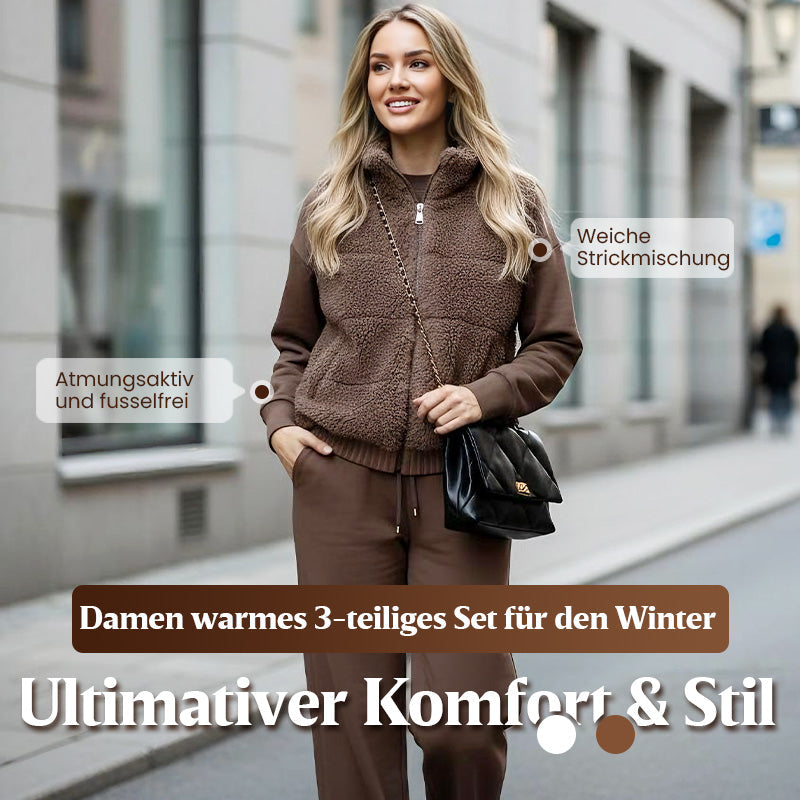 Ihr neues Lieblingsoutfit für den Winter – ein dreiteiliges Lounge-Set aus warmem Strick, das Sie den ganzen Tag über gemütlich, schick und selbstbewusst hält ❄️