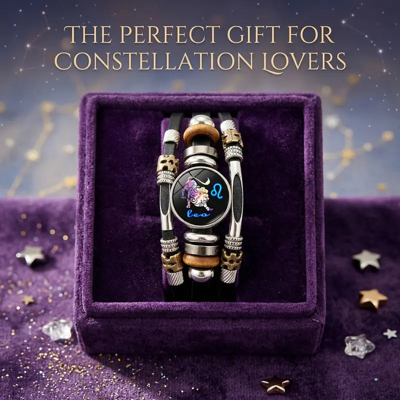 🎉 Sonderangebot 2026 – Über 21.300 Stück verkauft!🔥 Im Dunkeln leuchtendes Lederarmband mit Sternzeichen