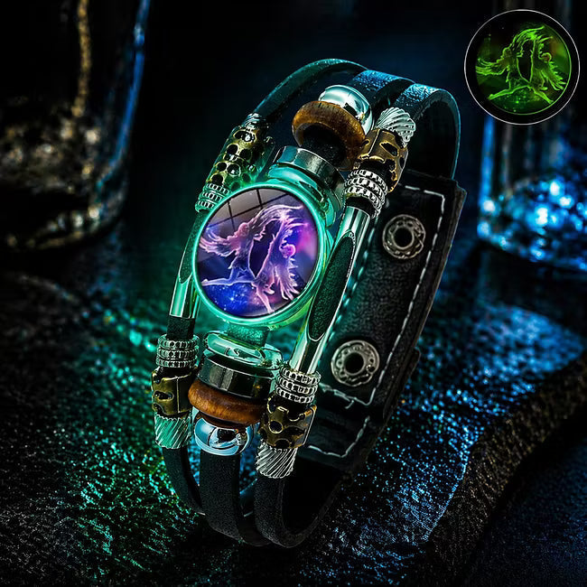 🎉 Sonderangebot 2026 – Über 21.300 Stück verkauft!🔥 Im Dunkeln leuchtendes Lederarmband mit Sternzeichen