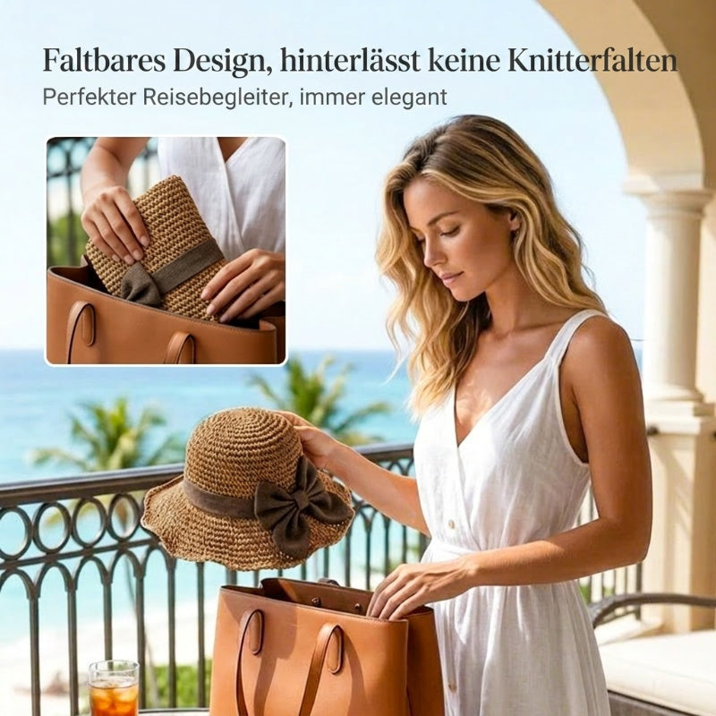 🎀 50 % RABATT 👒 | Strohhut mit Retro-Schleife – Faltbar & atmungsaktiv für den Sommer