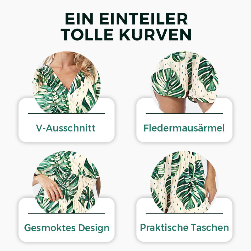 Overall mit elastischer Taille und botanischem Print für Damen