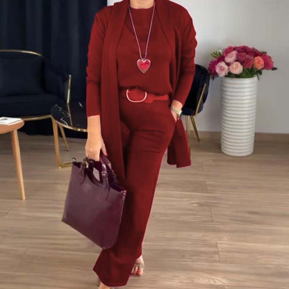 👗 59 % RABATT! ✨Elegantes 3-teiliges Set: Langer Cardigan, Oberteil und Hose