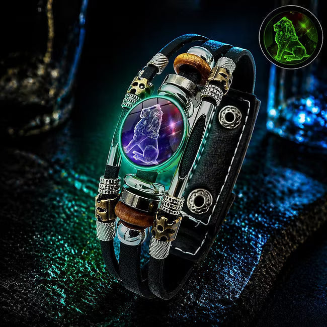 🎉 Sonderangebot 2026 – Über 21.300 Stück verkauft!🔥 Im Dunkeln leuchtendes Lederarmband mit Sternzeichen