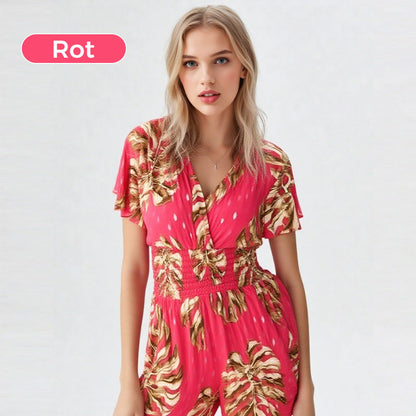Overall mit elastischer Taille und botanischem Print für Damen