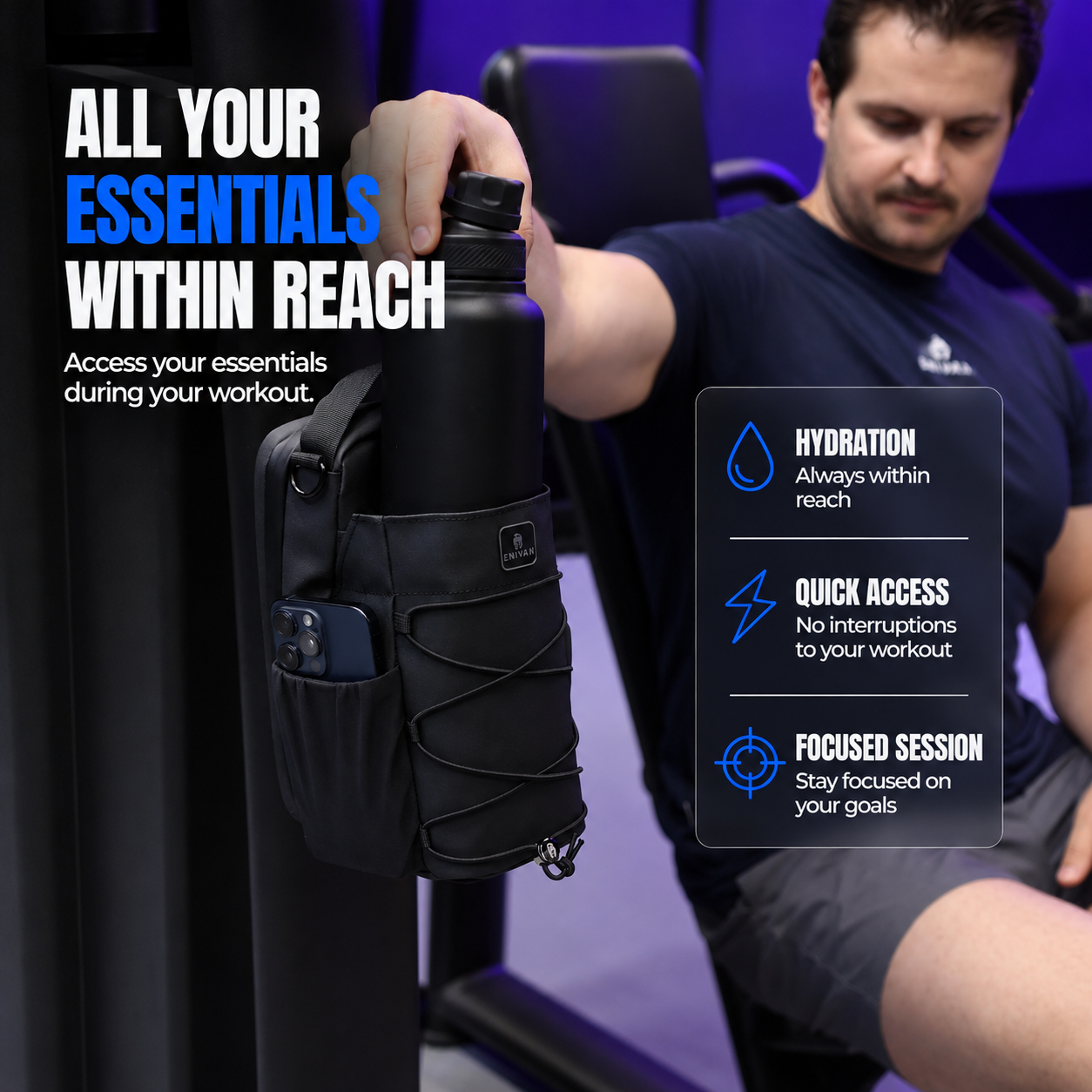 🧲Magnetische Sporttasche – für eine Tragkraft von 9 kg getestet, mit Stauraum für Trinkflasche und Handy sowie Umhängegurt