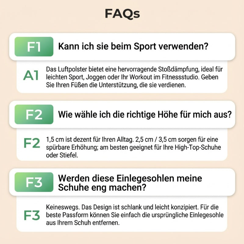 Bequeme Einlegesohlen mit Luftpolster und Erhöhungseffekt