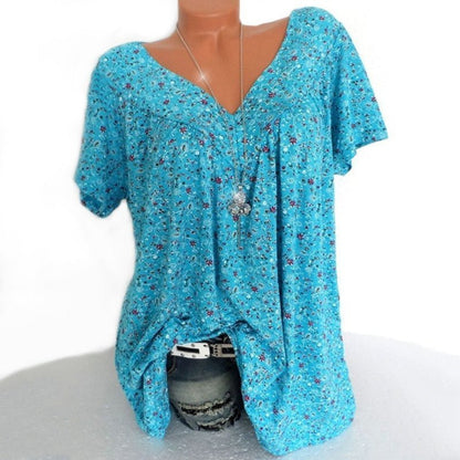 🌞Frühlingserwachen: 50% Rabatt!🌸Damen Kurzarmbluse mit Frühlingsblumenprint: V-Ausschnitt & lockere Passform – Atmungsaktiv, knitterfrei & figurschmeichelnd für Frühling & Sommer