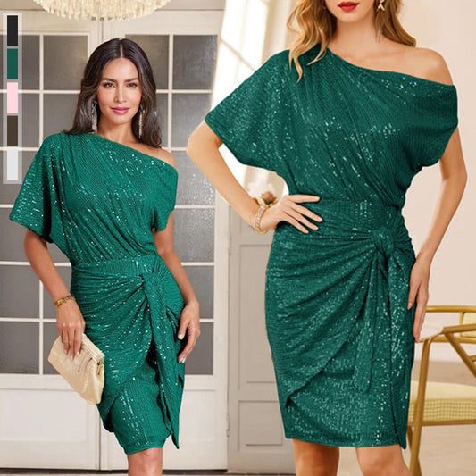 💃👠50% RABATT💖Party- und Clubkleid mit One-Shoulder-Träger und funkelnden Pailletten für Damen✨