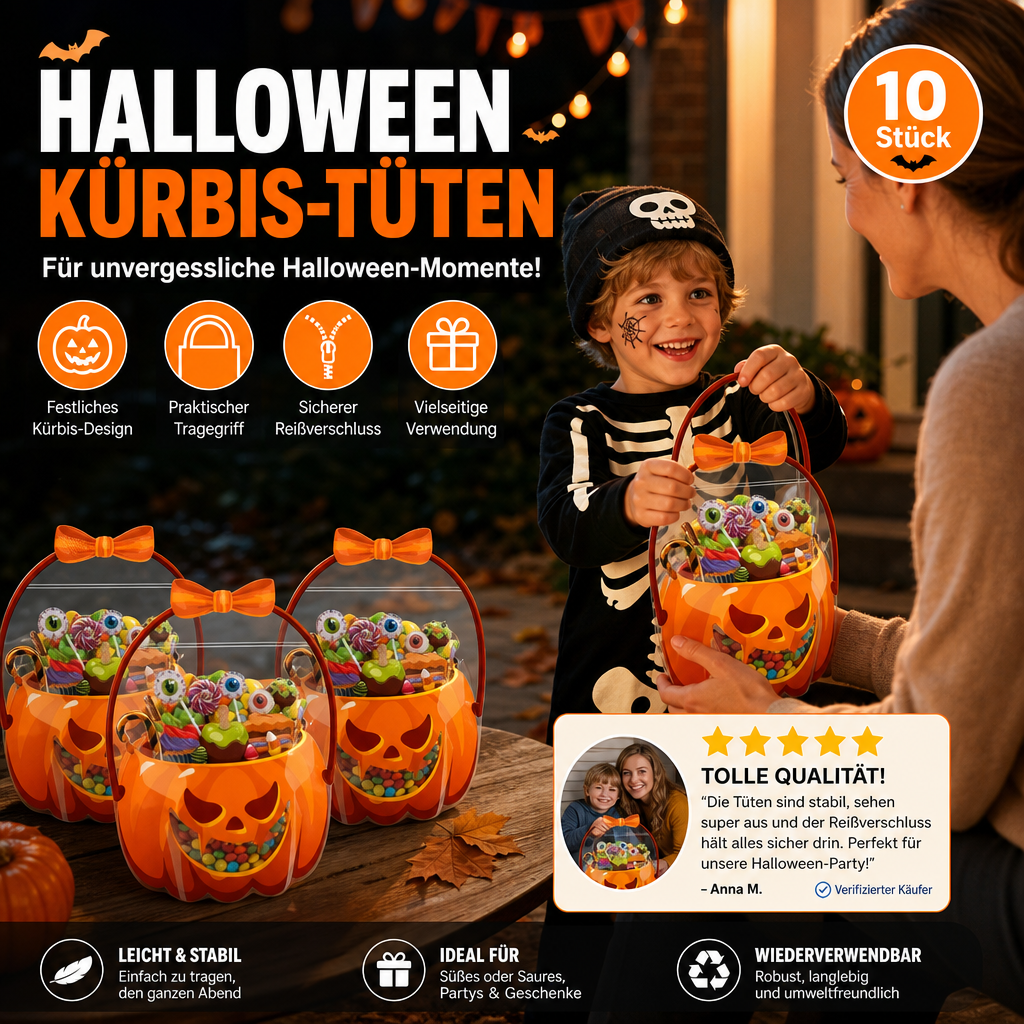 💥🎃 Süßes‑oder‑Saures‑Süßigkeitentüten | Halloween‑Geschenktüten 10‑Teile‑Set