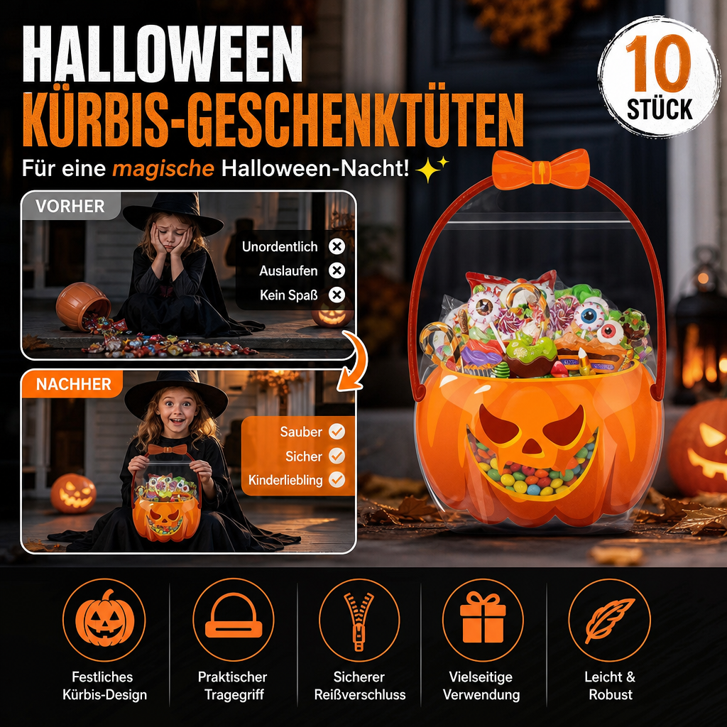 💥🎃 Süßes‑oder‑Saures‑Süßigkeitentüten | Halloween‑Geschenktüten 10‑Teile‑Set