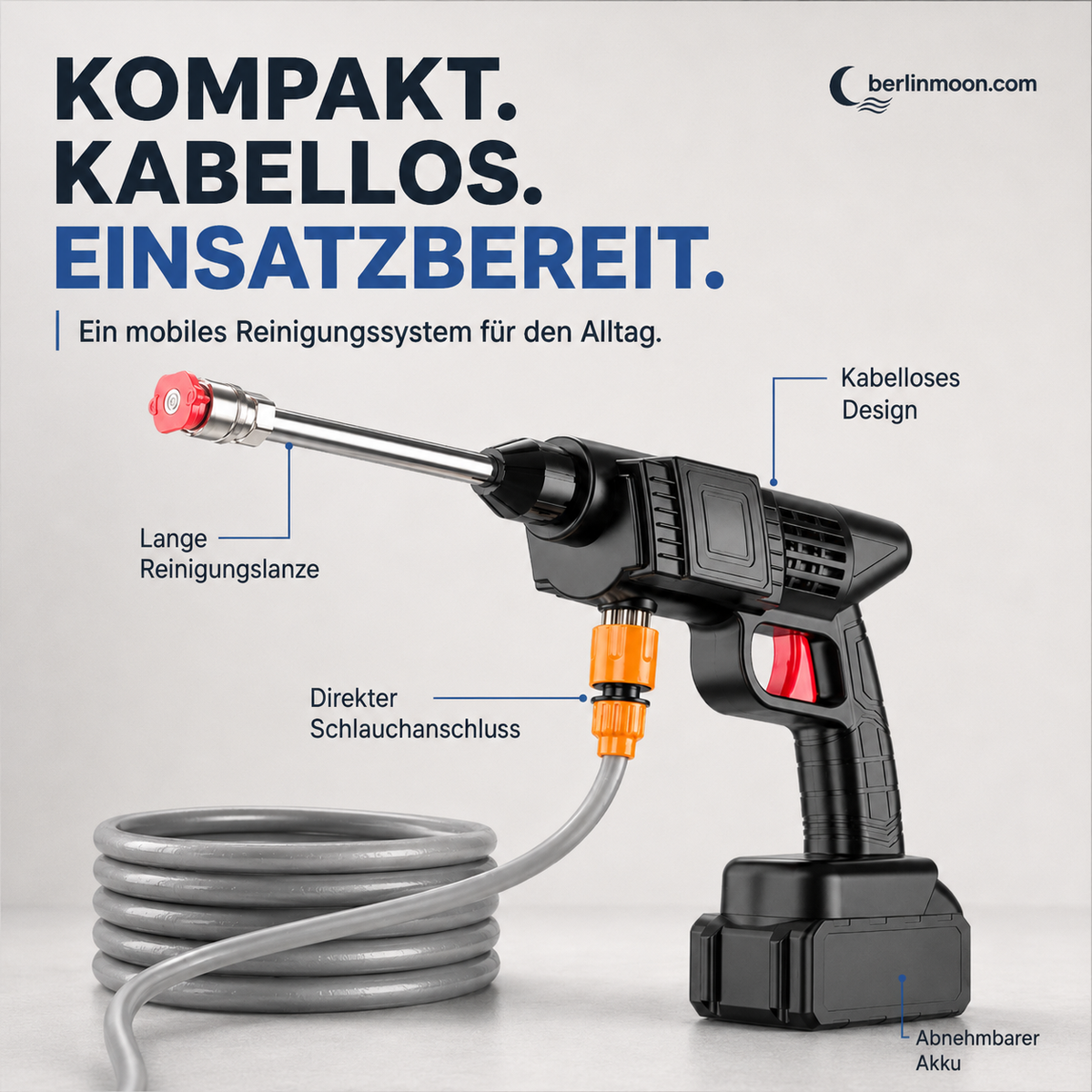 🚗 💦 Akku Hochdruckreiniger 30bar – 2X3000mAh, 180° Verstellbare Düse & 5m Schlauch für Auto, Terrasse und Bewässerung 🔋