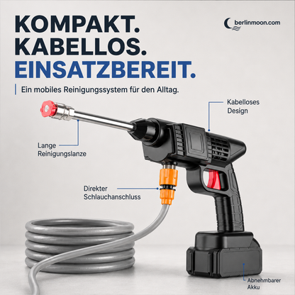 🚗 💦 Akku Hochdruckreiniger 30bar – 2X3000mAh, 180° Verstellbare Düse & 5m Schlauch für Auto, Terrasse und Bewässerung 🔋