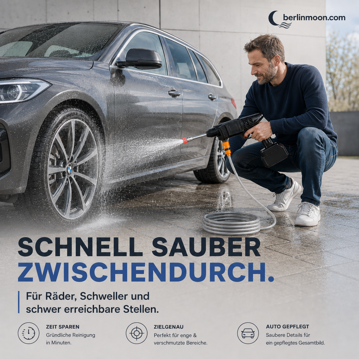 🚗 💦 Akku Hochdruckreiniger 30bar – 2X3000mAh, 180° Verstellbare Düse & 5m Schlauch für Auto, Terrasse und Bewässerung 🔋