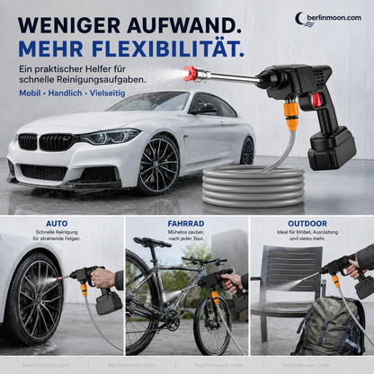 🚗 💦 Akku Hochdruckreiniger 30bar – 2X3000mAh, 180° Verstellbare Düse & 5m Schlauch für Auto, Terrasse und Bewässerung 🔋