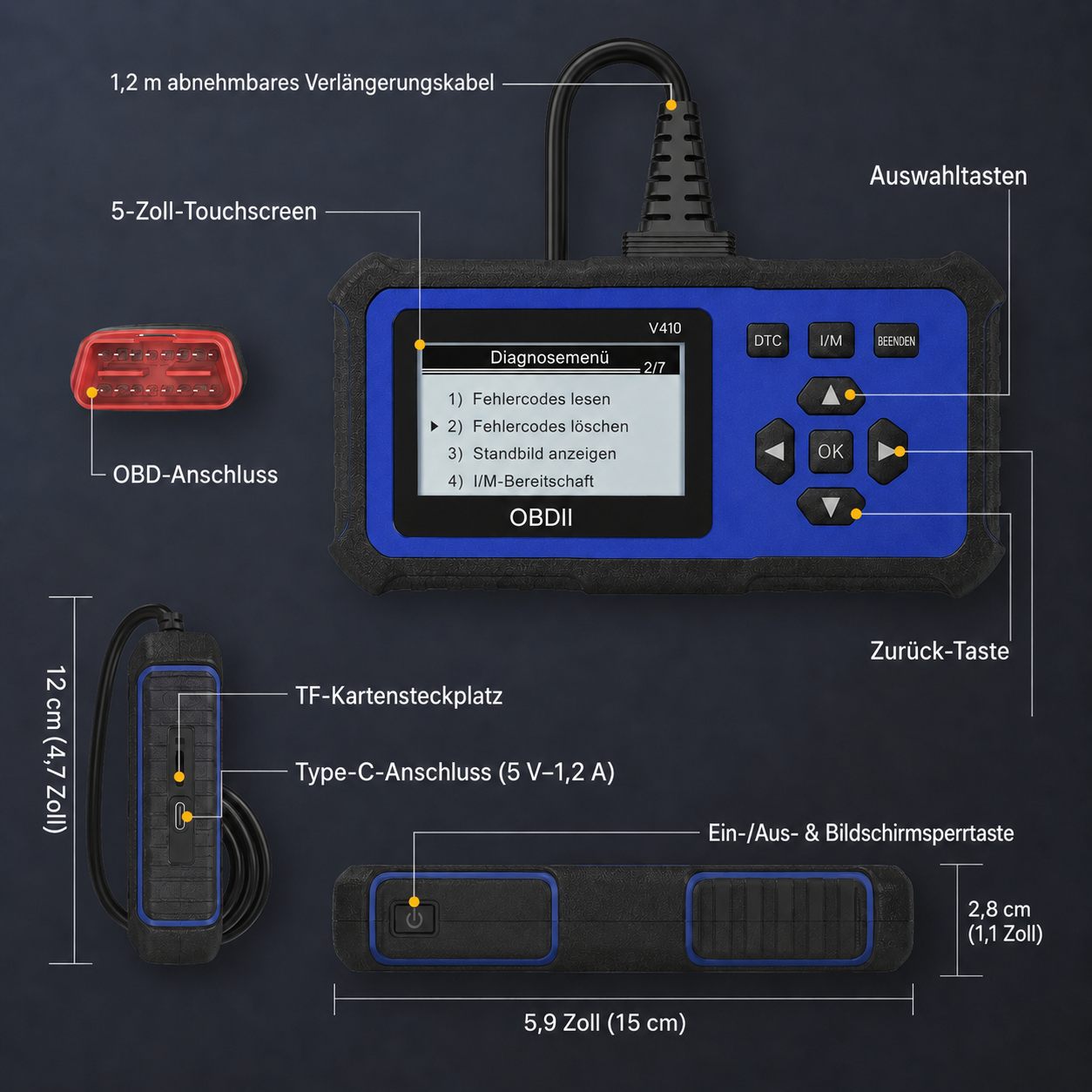 Multifunktionaler OBD2-Diagnosescanner für Fahrzeugmotoren