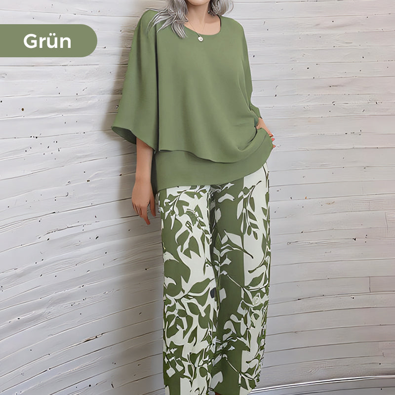 💃✨Damen-Zweiteiler: Bedruckte Hose & Oberteil mit Rundhalsausschnitt