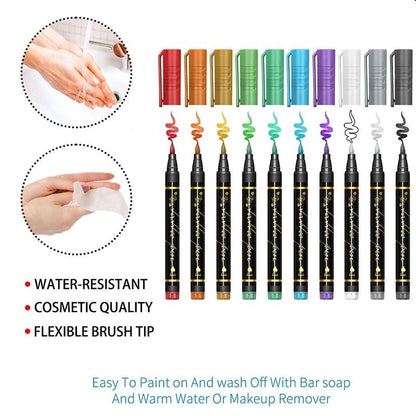 🎨50% OFF NOW! Temporary Tattoo Markers for Skin – Long-Lasting Waterproof Body Art Tattoo Pens, DIY Temporary Tattoo Kit for Parties, Festivals, Halloween & Cosplay